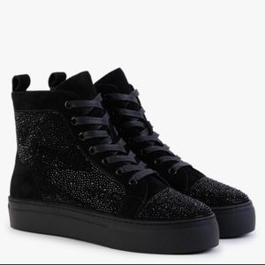 Black Suede Crystal Embellished High Top Trainers - size 38